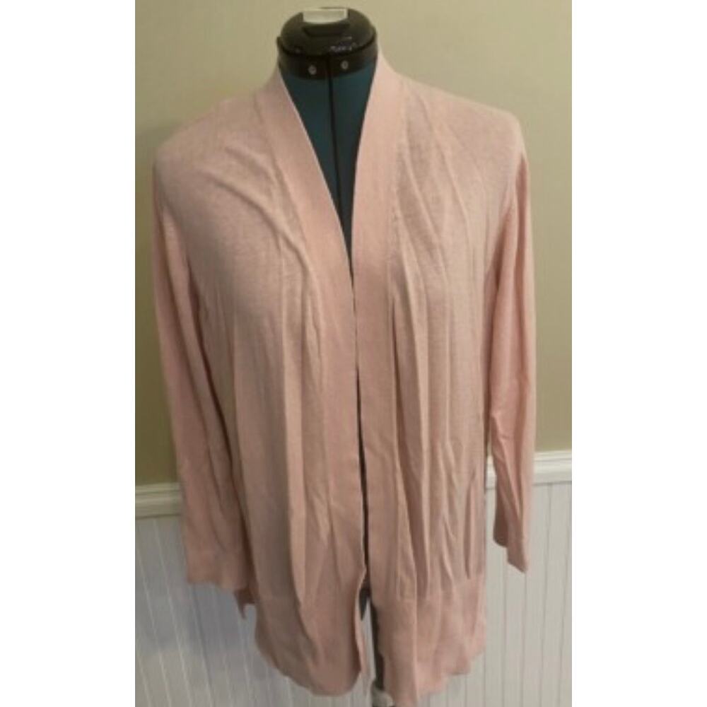 Calvin Klein Linen Rayon Cardigan Open Front Large Slit Side Pink Long Sleeve